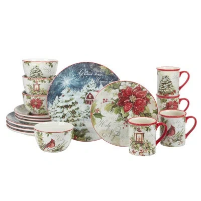 Certified International Silent Night 16pc Dinnerware Set In White;red