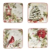 Certified International Silent Night 4-pc. Earthenware Appetizer Plate In Brown;white;green;red;beige