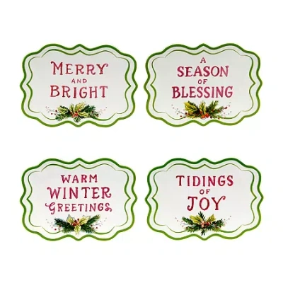 Certified International Snowman Greetings 4-pc. Earthenware Appetizer Plate In Green