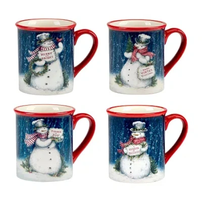 Certified International Snowman Greetings 4-pc. Holiday Coffee Mug In Blue
