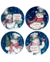 Certified International Snowman Greetings Set Of 4 Dessert Plates In Multi
