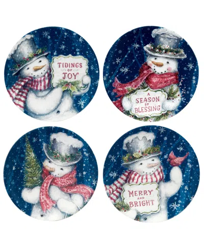 CERTIFIED INTERNATIONAL SNOWMAN GREETINGS DESSERT PLATES, SET OF 4