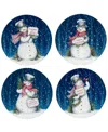 Certified International Snowman Greetings Set Of 4 Dinner Plates In Multi