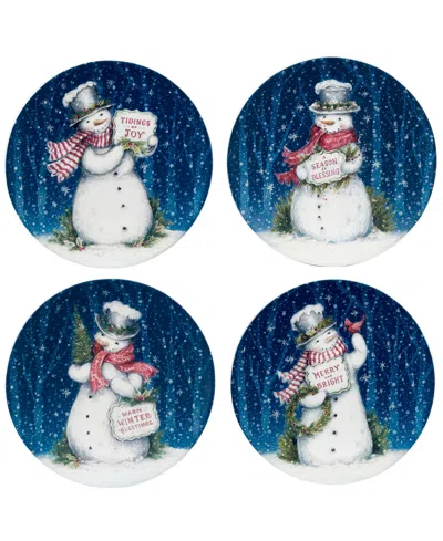 CERTIFIED INTERNATIONAL SNOWMAN GREETINGS DINNER PLATES, SET OF 4