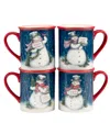Certified International Snowman Greetings Set Of 4 Mugs In Multi