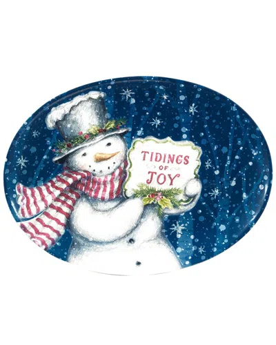 Certified International Snowman Greetings Oval Platter In Blue