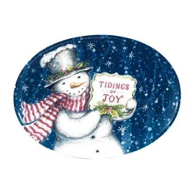 Certified International Snowman Greetings Serving Platter In Blue