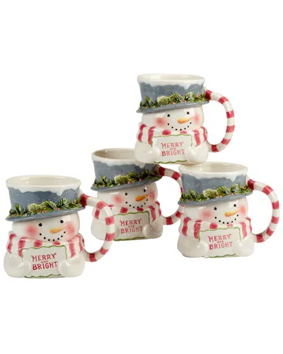 Certified International Snowman Greetings Set Of 4 3d Mugs In Multi
