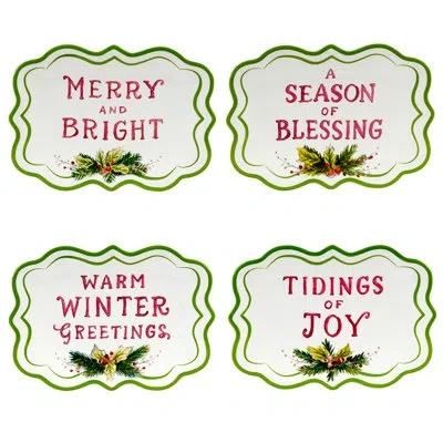 Certified International Snowman Greetings Set Of 4 Canape Plate Asst. In Blue;white;green;red