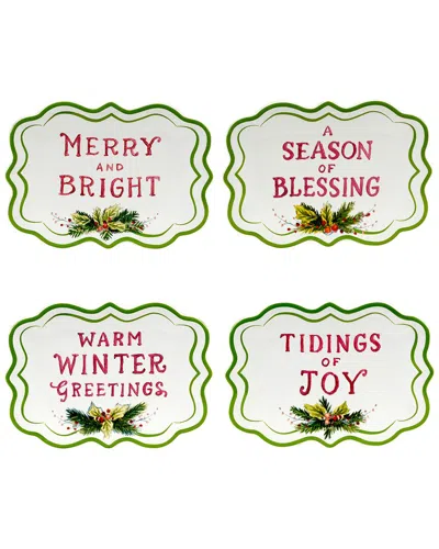 Certified International Snowman Greetings Set Of 4 Canape Plates
