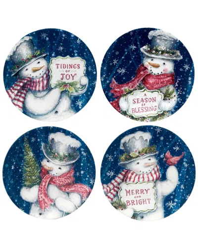 Certified International Snowman Greetings Set Of 4 Dessert Plates In Blue