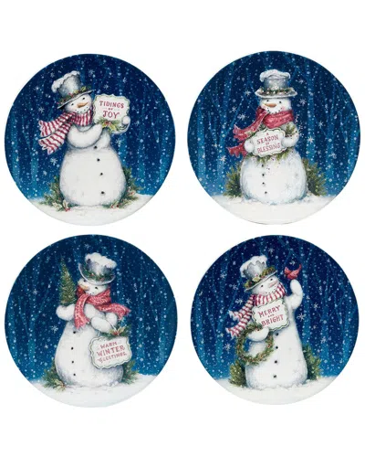 Certified International Snowman Greetings Set Of 4 Dinner Plates In Multi