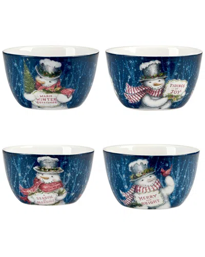 Certified International Snowman Greetings Set Of 4 Ice Cream Bowls In Gray