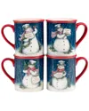 Certified International Snowman Greetings Set Of 4 Mugs