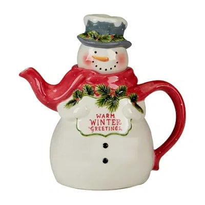 Certified International Snowman Greetings Teapot In Blue
