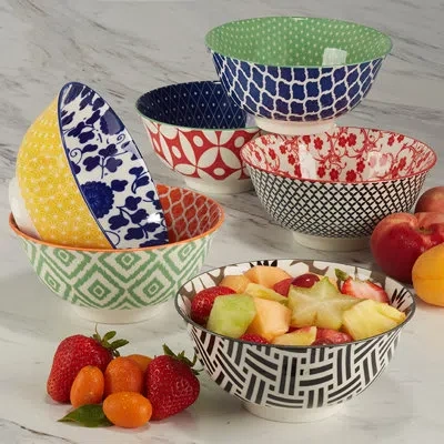 Certified International Soho Set Of 6 Bowls In Blue;white