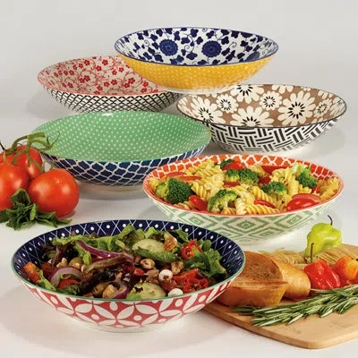 Certified International Soho Set Of 6 Dinner Bowls In Green;red