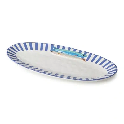 Certified International Something Fishy Ceramic Fish Platter 18 X 8.25 Inches, Elongated Coastal Serving Piece With Bold Str In Multicolored