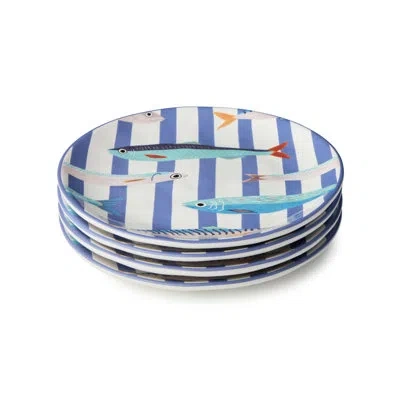 Certified International Something Fishy Ceramic Salad Plate Set Of 4, 8.5-inch Coastal-inspired Plates With Playful Fish Des In Multicolored