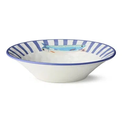 Certified International Something Fishy Ceramic Serving Bowl 13 X 3 Inches, Coastal Striped Bowl With Colorful Fish Art, Ide In Multicolored