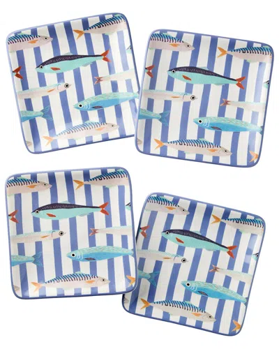 Certified International Something Fishy Set Of 4 Canape Plates In Multi