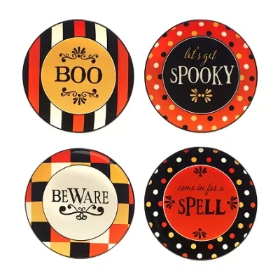 Certified International Spooky Halloween 4-pc. Earthenware Appetizer Plate In Multi