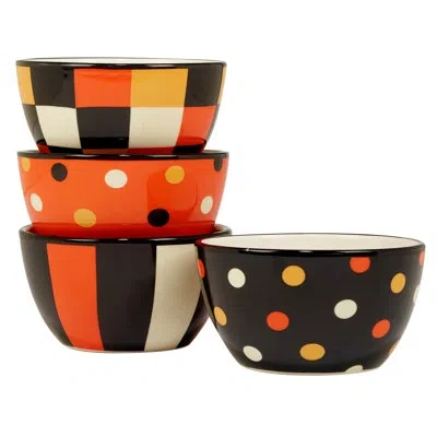 Certified International Spooky Halloween Set Of 4 Ice Cream Bowl In Black;white;yellow;orange