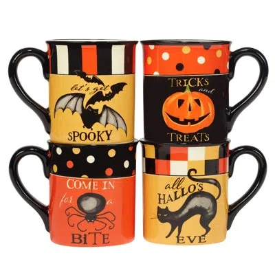 Certified International Spooky Halloween Set Of 4 Mug In Black;red;yellow;orange;black;red;yellow