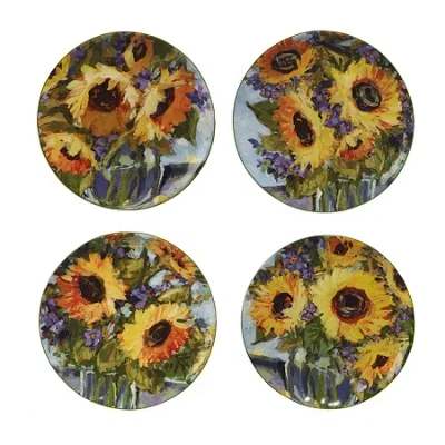 Certified International Sunflower Bouquet 4-pc. Earthenware Salad Plate In Multi