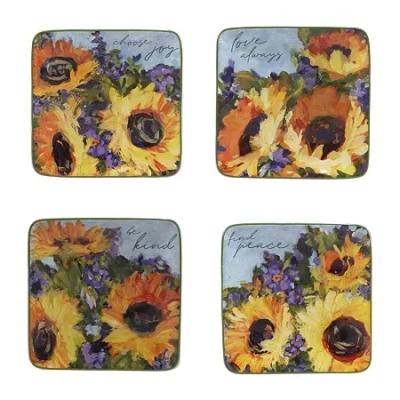 Certified International Sunflower Bouquet Canape 4-pc. Earthenware Appetizer Plate In Yellow