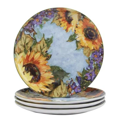 Certified International Sunflower Bouquet Set Of 4 Dinner Plate 11" In Blue;green;yellow