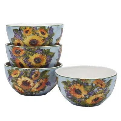 Certified International Sunflower Bouquet Set Of 4 Ice Cream Bowl 5.25" X 3" 4 Asst. In Blue;green;yellow