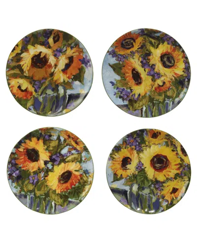 Certified International Sunflower Bouquet Set Of 4 Salad Plate 9"