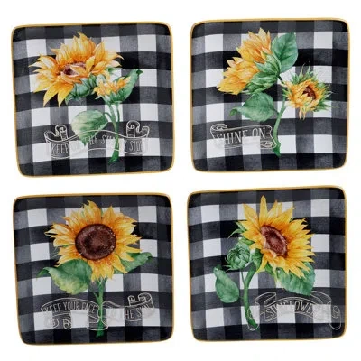 Certified International Sunflower Fields Set/4 Canape Plates,  Asst. In Black