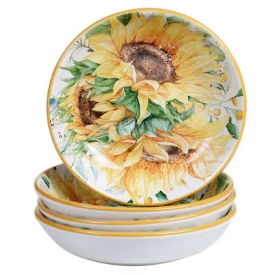 Certified International Sunflower Fields Set/4 Soup/pasta Bowl In Yellow