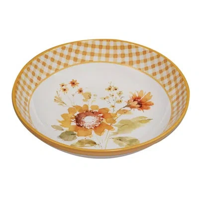 Certified International Sunflowers Forever Serving Bowl In White;orange