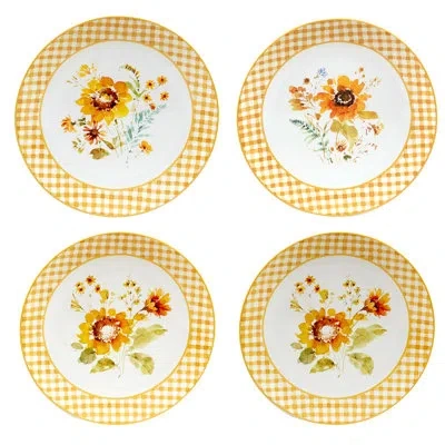 Certified International Sunflowers Forever Set Of 4 Dinner Plate In Yellow