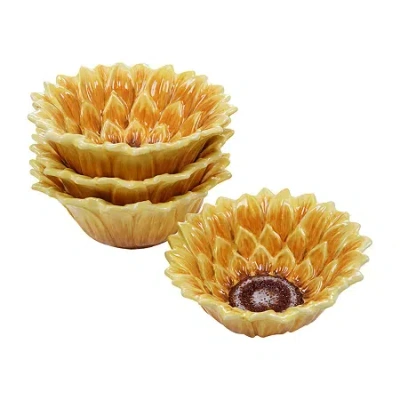 Certified International Sunset Sunflower 4-pc. Earthenware Ice Cream Bowl In Red