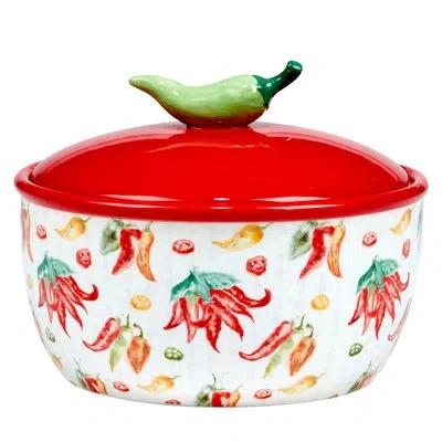 Certified International Sweet & Spicy Bean Pot In White;red