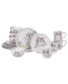 Certified International Sweet Bunny 16-pc.dinnerware Set In White,gray,pink,green,yellow