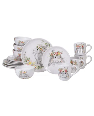 Certified International Sweet Bunny 16-pc.dinnerware Set In White,gray,pink,green,yellow