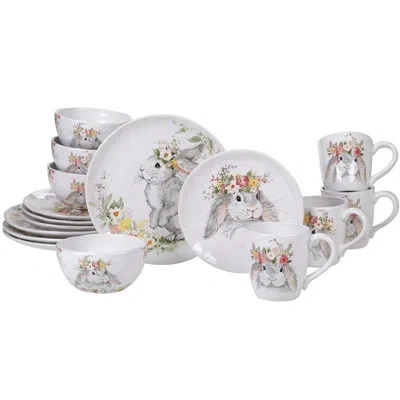 Certified International Sweet Bunny 16pc Dinnerware Set In White;gray