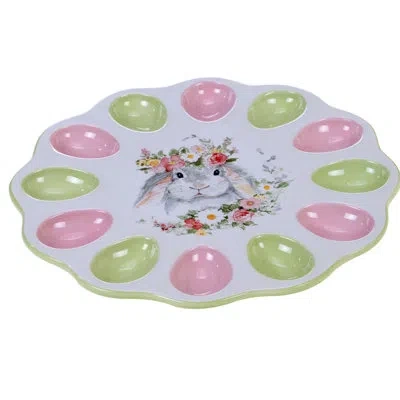 Certified International Sweet Bunny 3-d Egg Plate In Green;gray;pink