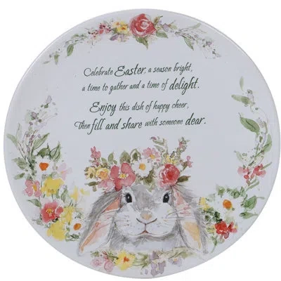 Certified International Sweet Bunny Round Pass Along Plate In Green;gray;pink