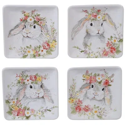 Certified International Sweet Bunny Set Of 4 Canape Plate  Asst. In Gray;yellow;pink