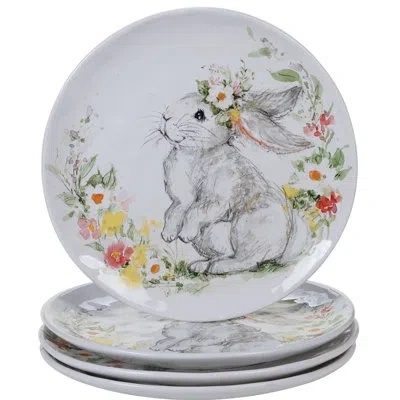 Certified International Sweet Bunny Set Of 4 Dinner Plate In Green;gray;yellow