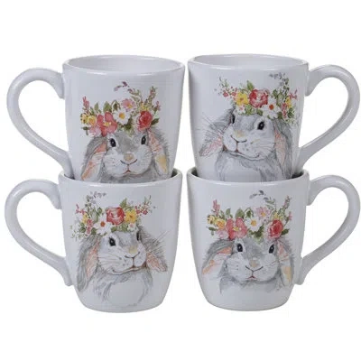 Certified International Sweet Bunny Set Of 4 Mug (2)asst. In Gray;yellow;pink