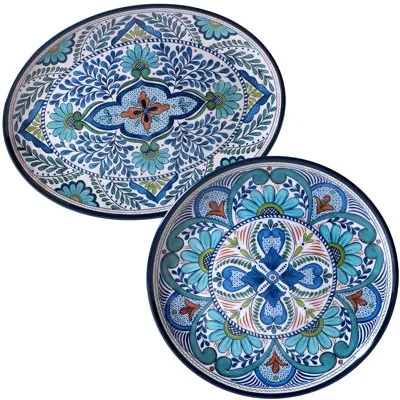 Certified International Talavera 2 Piece Heavy Weight Melamine Platter Set In Blue;black;white