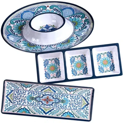 Certified International Talavera 3 Piece Heavy Weight Melamine Hostess Set In Blue