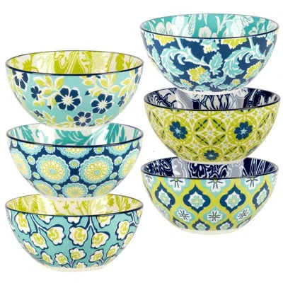 Certified International Tapestry Set Of 6  All Purpose Bowl 4.75in 6 Asst 4.75in Diam X 2.25in 13oz In Blue;green;yellow